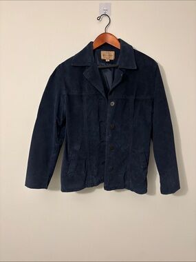 SUEDE WASHABLE Navy Button-Front Jacket